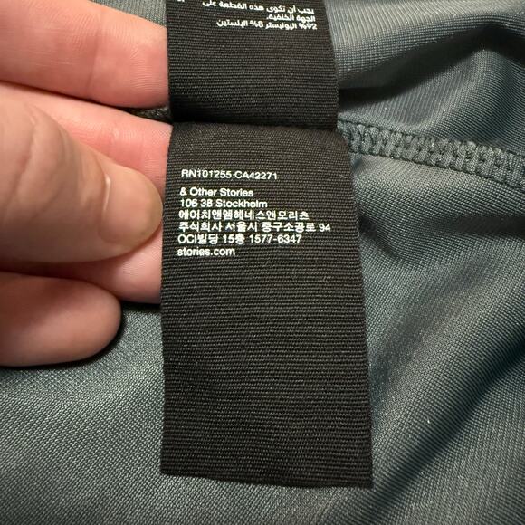 & Other Stories Velvet Keyhole Back Midi Dress Long Sleeve Teal Green Size 4 - Picture 10 of 15